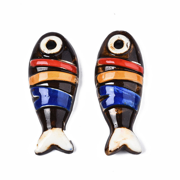 

PandaHall Handmade Porcelain Big Pendants, Fish, Coconut Brown, 63.5~66.5 x24.5~26x11.5~12.5mm, Hole: 5mm Porcelain Fish