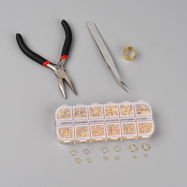 

PandaHall DIY Jewelry Making Accessories Set, Including Pliers, Tweezers, Easy Jump Ring Opener, Iron Open Jump Ring, Golden, 129x53x15.5mm...