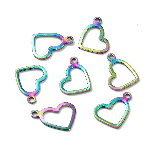 

PandaHall Ion Plating(IP) 304 Stainless Steel Open Pendants,, Heart, Hollow, Rainbow Color, 10x14x0.8mm, Hole: 1.4mm 304 Stainless Steel...
