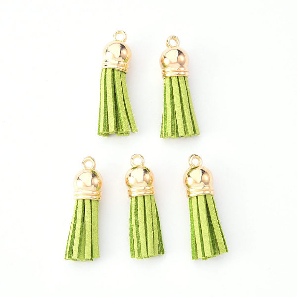 

PandaHall Faux Suede Tassel Pendant Decorations, with CCB Plastic Cord Ends, Light Gold, 33~35x10mm, Hole: 2.5mm Faux Suede
