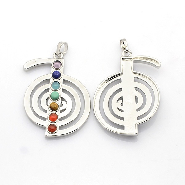 

PandaHall Colorful Brass Gemstone Pendants, Chakra Jewelry, Platinum, 49x35x5mm, Hole: 8x5mm Mixed Stone Others