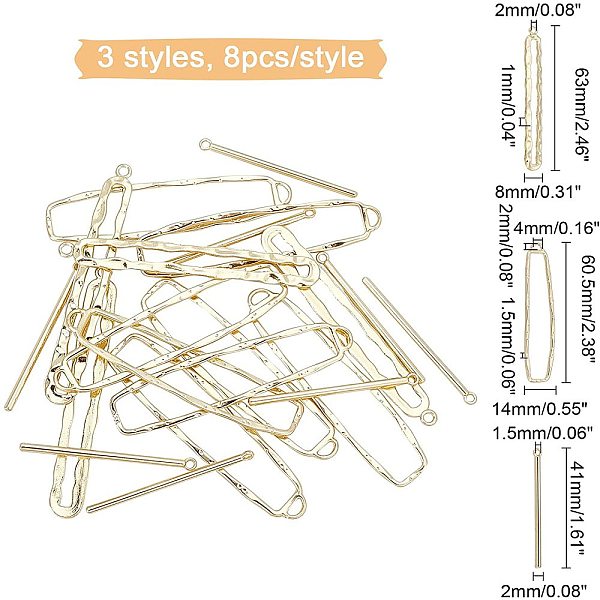 

PandaHall CHGCRAFT 24Pcs Strips Pendants Charms Rectangle Bar Connectors Charms for Bracelet Necklace Jewelry Making Alloy Mixed Shapes