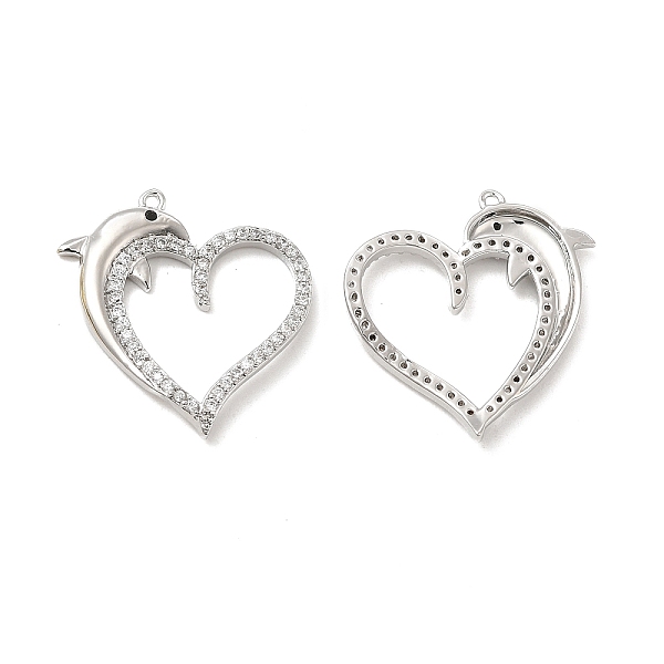 

PandaHall Brass Micro Pave Cubic Zirconia Pendants, Heart with Dolphin Charm, Platinum, 20x22.5x2mm, Hole: 1mm Brass+Cubic Zirconia Heart..., Clear