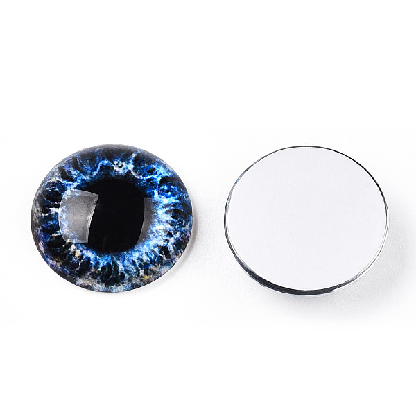 

PandaHall Glass Cabochons, Half Round with Eye, Cornflower Blue, 20x6.5mm Glass Half Round