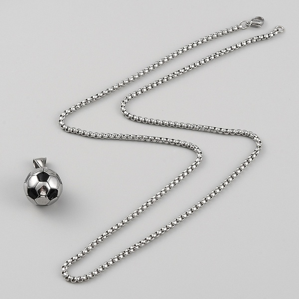 

PandaHall 304 Stainless Steel Football Pendant Necklace with Box Chains for Women, Stainless Steel Color, 24.06~24.21 inch(61.1~61.5cm) 304...