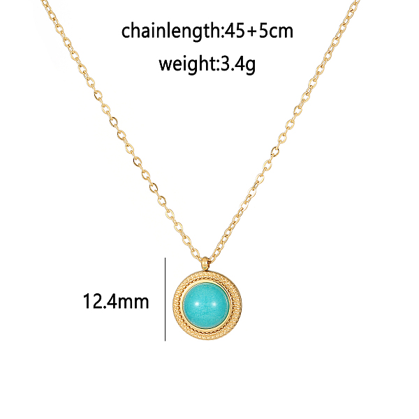 Synthetic Turquoise Flat Round Pendant Necklacas