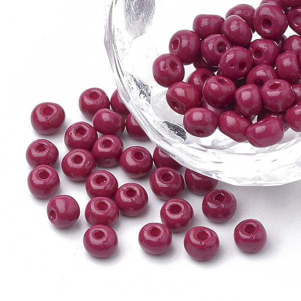 

PandaHall 6/0 Baking Paint Glass Seed Beads, Round, Old Rose, 4~4.5x3mm, Hole: 1~1.2mm, about 4500pcs/bag, about 450g/bag Glass Purple