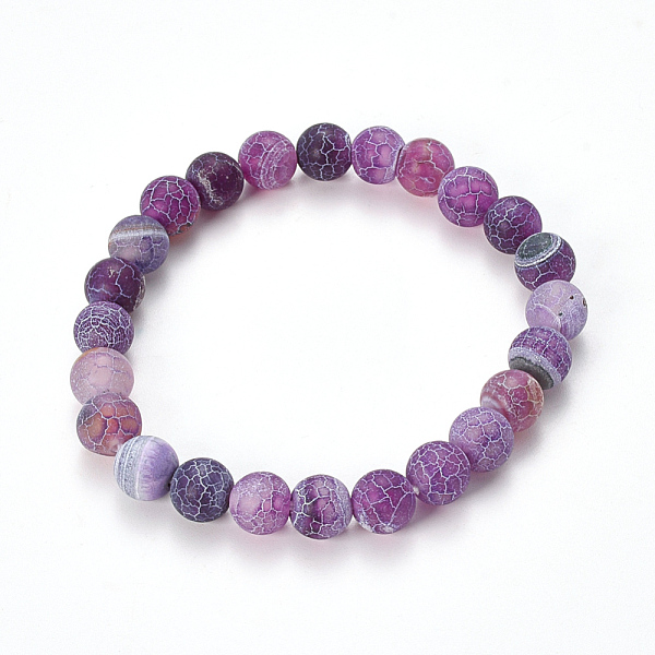 

PandaHall Natural Weathered Agate Beaded Stretch Bracelets, Frosted, Dyed, Round, Medium Orchid, 2-1/8 inch(55mm) Weathered Agate