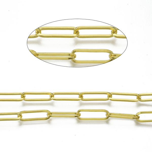

PandaHall Unwelded Iron Paperclip Chains, Drawn Elongated Cable Chains, with Spool, Flat Oval, Golden, 22x7x1.4mm, about 32.8 Feet(10m)/roll...