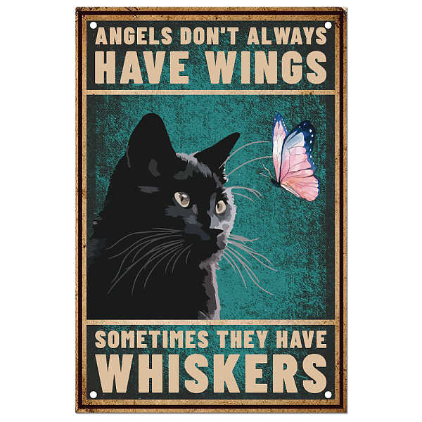 

PandaHall SUPERDANT Funny Cat Butterfly Metal Tin Sign Vintage Art Iron Wall Decor Inspirational Quotes Black Cat Angel Metal Plaque Retro...