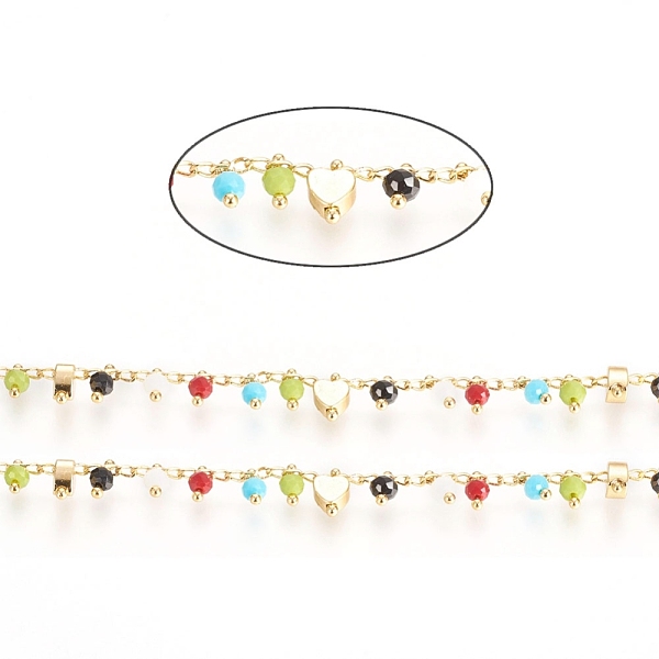 

PandaHall Brass Twisted Curb Chain, with Brass Beads and Faceted Glass Beads, Long-Lasting Plated, Real 18K Gold Plated, Soldered, with...