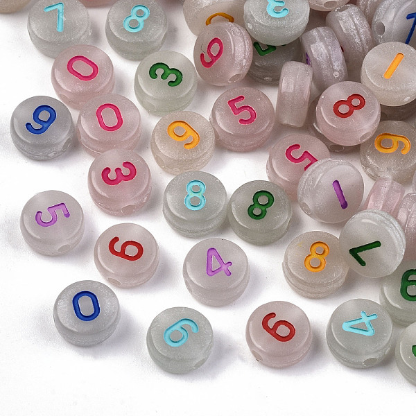 PandaHall Luminous Acrylic Beads, Flat Round with Number, Mixed Color, 7x4mm, Hole: 1.5mm, about 3700pcs/500g Acrylic Flat Round Multicolor