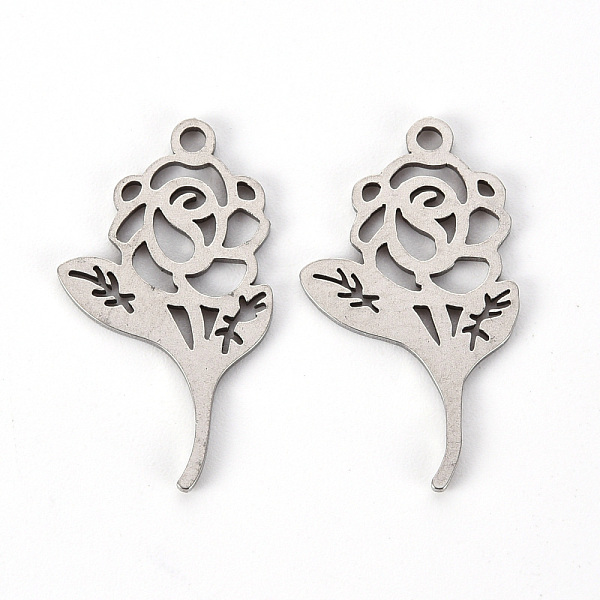 

PandaHall 201 Stainless Steel Pendants, Laser Cut, Rose, for Valentine's Day, Stainless Steel Color, 22.5x12.5x1mm, Hole: 1.5mm 201...
