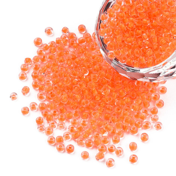 

PandaHall Glow in the Dark Luminous Transparent Glass Seed Beads, Round, Coral, 3.5x1.6mm, Hole: 1mm, about 18200pcs/450g, 450g/bag Glass..., Red