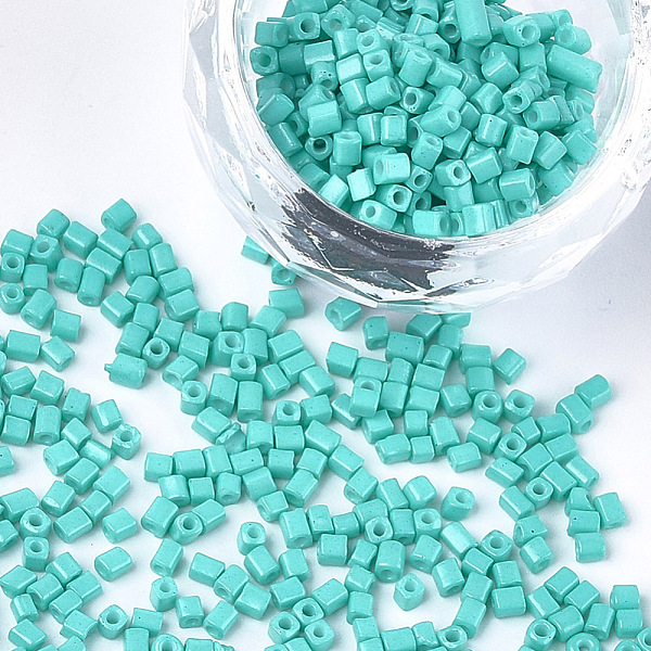 

PandaHall Baking Paint Glass Beads, Cube, Turquoise, 2~6x2x2mm, Hole: 0.8mm, about 30000pcs/bag Glass Cube Green