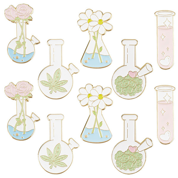 PandaHall Beebeecraft 1 Box 10Pcs Chemistry Brooch Enamel Flask Test Tube Backpack Pins with Flower Love Leaf for Pattern Clothes Caps Bags...