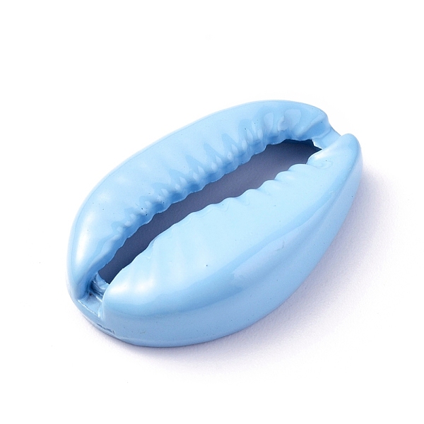 

PandaHall Baking Painted Alloy Beads, Cowrie Shell Shape, Light Sky Blue, 19.4x12.5x5mm Alloy Shell Shape