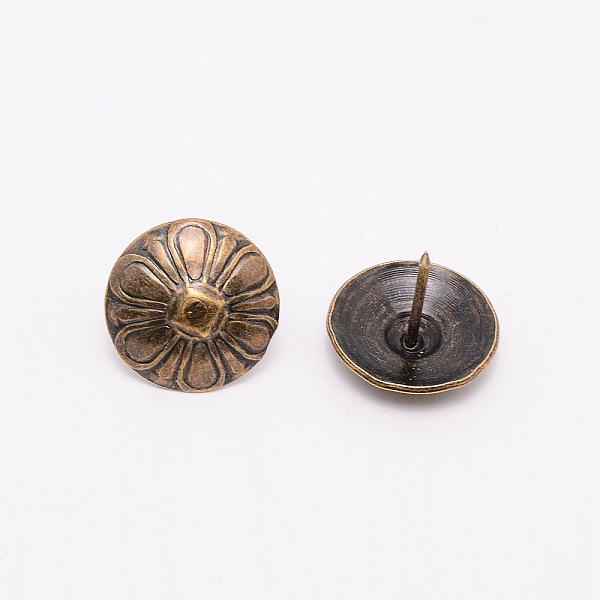 PandaHall Iron Round Head Nails, Sofa Foam Nails, for Furniture Decoration, Flower, Antique Bronze, 23.5x18mm, Pin: 1.5mm Iron