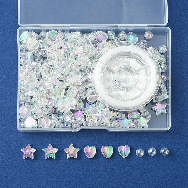 

PandaHall DIY Bracelet Making Kit, Including Heart & Star & Round Acrylic Beads, Elastic Thread, Clear, 200Pcs/box Acrylic Clear