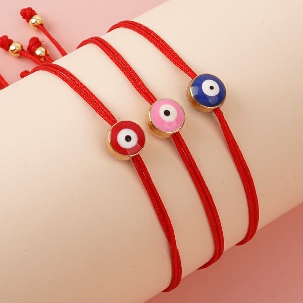 3Pcs Adjustable Alloy Enamel Evil Eye Braided Bead Bracelet Sets For Women