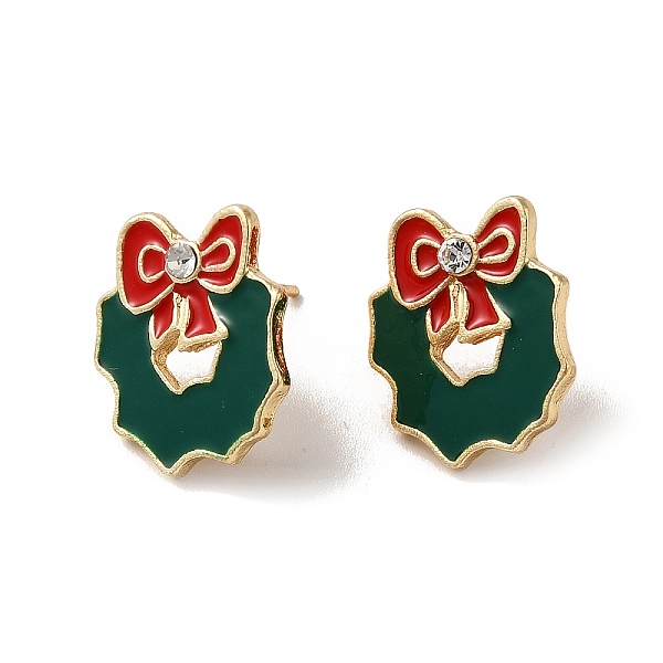 

PandaHall Enamel Christmas Wreath Alloy Glass Rhinestone Stud Earrings for Women, with 304 Stainless Steel Pin, Cadmium Free & Nickel Free &...