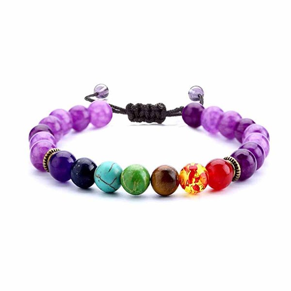 Chakra Theme Natural & Synthetic Mixed Stones Braided Bracelets