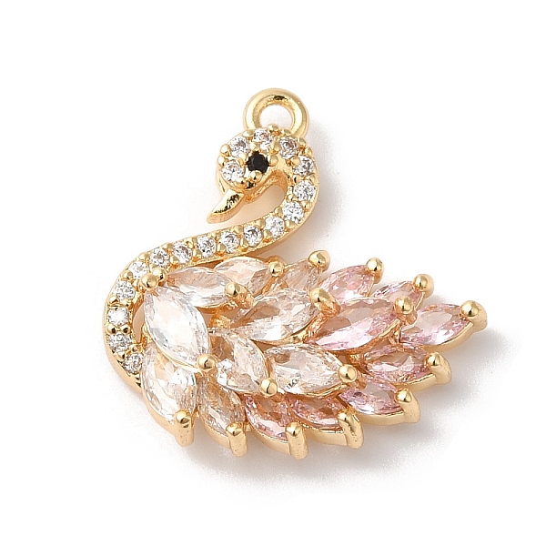 

PandaHall Brass Pendants, with Glass, Swan Shape, Pink, 19x19x6mm, Hole: 1.4mm Brass+Glass Swan Pink