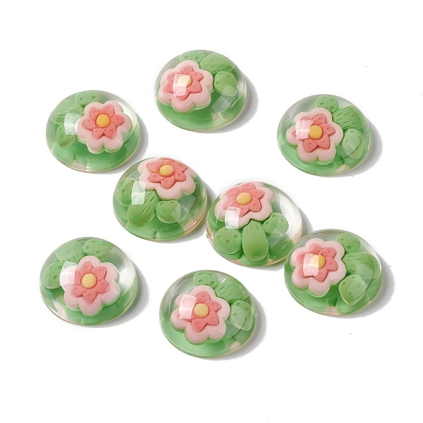 

PandaHall Transparent Flower Resin Cabochons, Half Round, Lime Green, Flower Pattern, 24.5x9.5mm Resin Flower