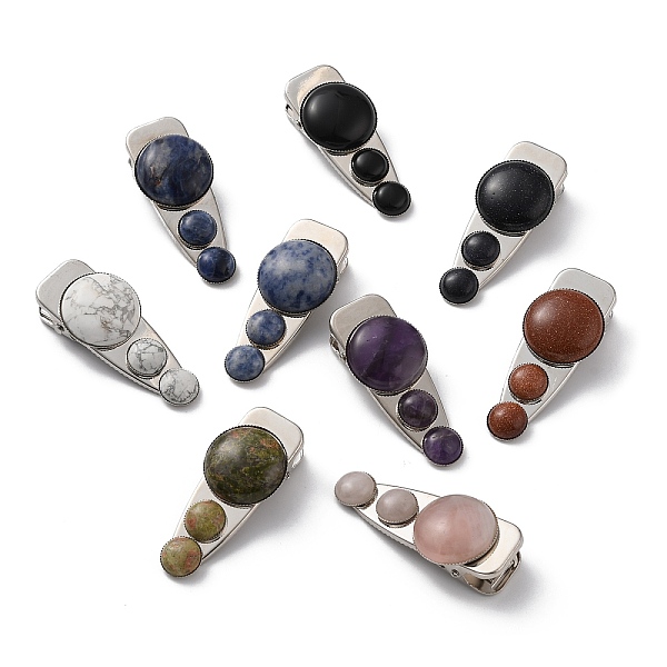 

PandaHall Natural & Synthetic Gemstone Alligator Hair Clips, with Iron Finding, Cadmium Free & Lead Free, 26~27x59~61x14~16mm Mixed Stone