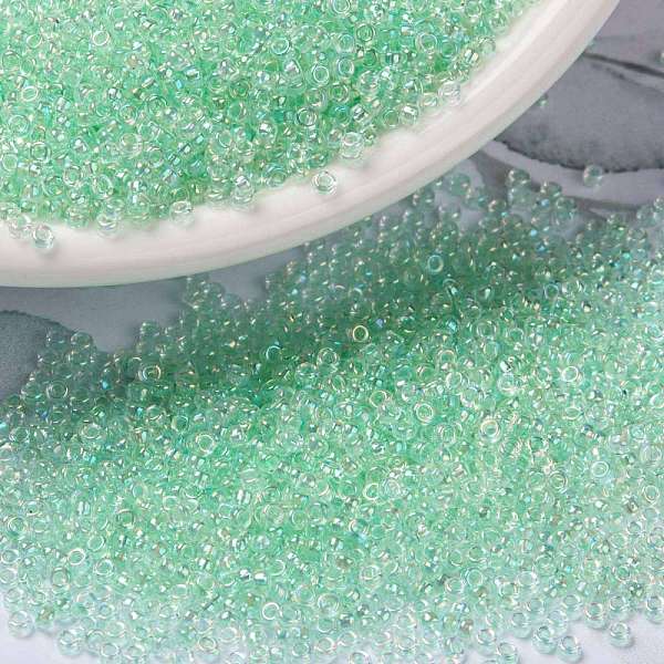 

PandaHall MIYUKI Round Rocailles Beads, Japanese Seed Beads, (RR271) Light Mint Green Lined Crystal AB, 15/0, 1.5mm, Hole: 0.7mm, about...