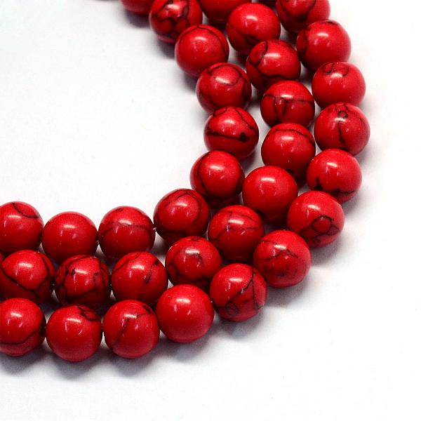 

PandaHall Synthetic Turquoise Gemstone Bead Strands, Round, Dyed, Red, 4.5~5x4~4.5mm, Hole: 1mm, about 92pcs/strand, 15.7 inch Synthetic...