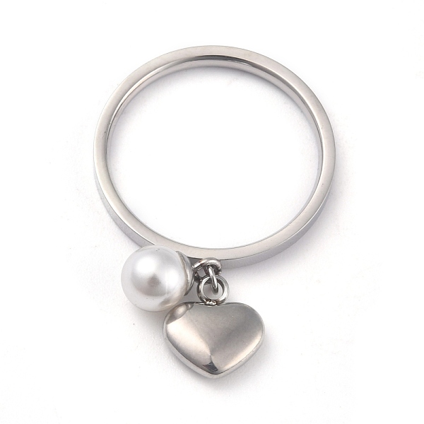 

PandaHall Dual-use Items, 304 Stainless Steel Finger Rings or Pendants, with Plastic Round Beads, Heart, White, Stainless Steel Color, US...