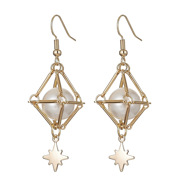 

PandaHall Shell Pearl Dangle Earrings, Real 18K Gold Plated Brass Long Drop Earrings, Star, 55.5x18mm Shell Pearl Star
