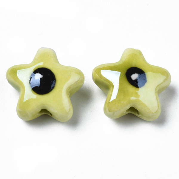 

PandaHall Handmade Porcelain Beads, Famille Rose Style, Star with Eye, Dark Khaki, 15x16x8.5mm, Hole: 2mm Porcelain Eye