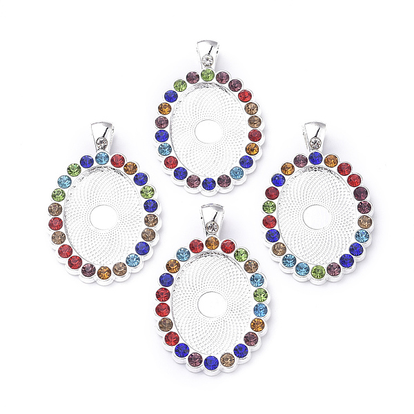 

PandaHall Alloy Pendant Cabochon Settings, Plain Edge Bezel Cups, with Glass Rhinestone, Oval, Colorful, Silver, Tray: 25x18mm, 42.5x27x3mm..., Multicolor