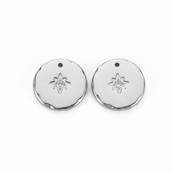 

PandaHall 304 Stainless Steel Charms, with Micro Pave Clear Cubic Zirconia, Cadmium Free & Nickel Free & Lead Free, Flat Round, Stainless...