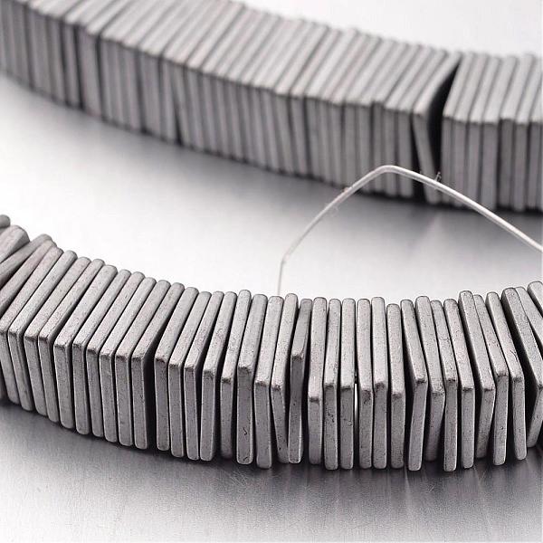 PandaHall Electroplate Non-magnetic Synthetic Hematite Bead Strands, Frosted, Square Heishi Beads, Thin Slice Beads, Silver Plated, 8x8x1mm...