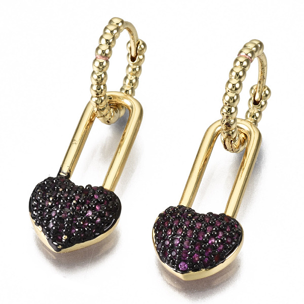 

PandaHall Brass Micro Pave Cubic Zirconia Dangle Huggie Hoop Earrings, Nickel Free, Heart, Real 16K Gold Plated, Old Lace, 29mm, Pin: 1mm...
