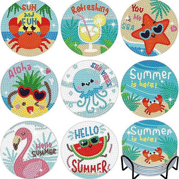 

PandaHall DIY Marine Animal Theme Diamond Painting Wood Cup Mat Kits, Including Coster Holder, Resin Rhinestones, Diamond Sticky Pen, Tray..., Multicolor