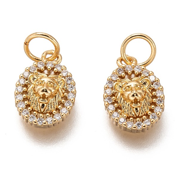 

PandaHall Brass Micro Pave Clear Cubic Zirconia Charms, Long-Lasting Plated, with Jump Ring, Oval with Lion, Golden, 12x8x3.5mm, Jump Ring...