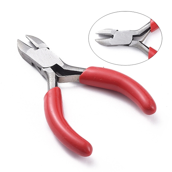 PandaHall Carbon Steel Jewelry Pliers, 3 inch Side Cutting Pliers, Side Cutter, Polishing, Red, 75~80mm Carbon Steel Red