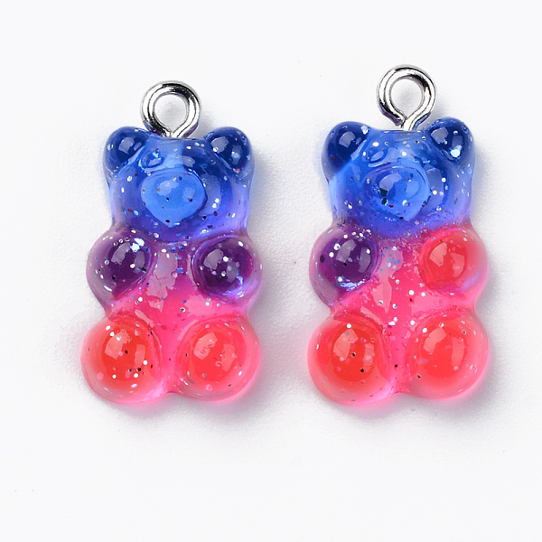 

PandaHall Transparent Resin Pendants, with Glitter Powder and Platinum Tone Iron Loop, Bear, Cerise, 21x11x7mm, Hole: 1.8mm Iron+Resin Bear..., Red