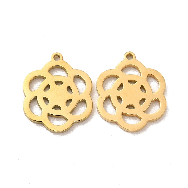 

PandaHall Ion Plating(IP) 304 Stainless Steel Pendants, Hollow Flower Charms, Golden, 18x15x1.4mm, Hole: 1.4mm 304 Stainless Steel Flower
