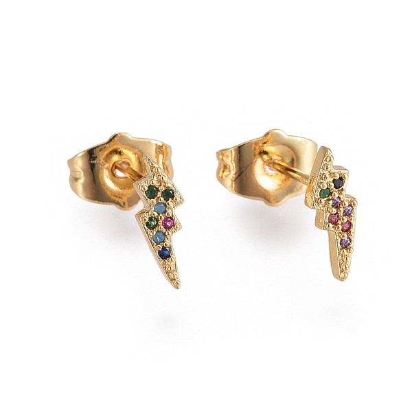 

PandaHall Brass Micro Pave Cubic Zirconia Flash Crawler Stud Earrings, Climber Earrings, with Brass Ear Nuts, Lightning Bolt, Colorful...
