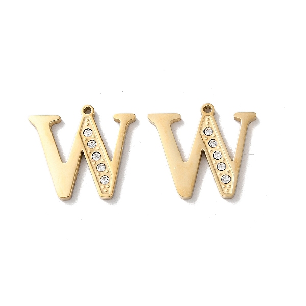 

PandaHall Real 14K Gold Plated 304 Stainless Steel Pendants, with Rhinestone, Letter W, 18x19.5x2mm, Hole: 1.2mm Stainless Steel+Rhinestone..., Clear