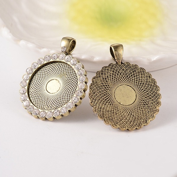 

PandaHall Flat Round Alloy Rhinestone Pendant Cabochon Settings, Cadmium Free & Nickel Free & Lead Free, Antique Bronze, Crystal, Tray: 25mm..., Clear
