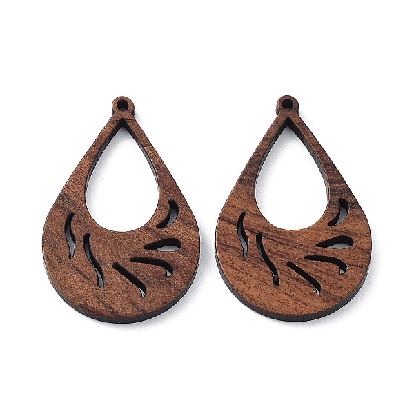 

PandaHall Walnut Wood Laser Cut Pendants, Hollow Charms, Undyed, Teardrop, 40x25x2.5mm, Hole: 1.6mm Wood Teardrop Brown