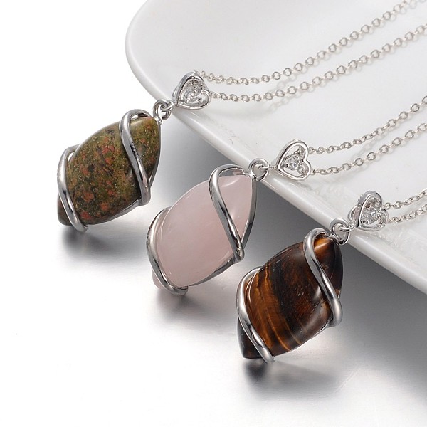 

PandaHall Horse Eye Platinum Plated Brass Rhinestone Gemstone Pendant Necklaces, with Cable Chains and Spring Ring Clasps, Mixed Stone, 18...