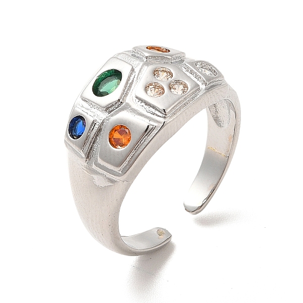 

PandaHall Colorful Cubic Zirconia Geometry Open Cuff Ring, Ion Plating(IP) Brass Wide Ring for Women, Real Platinum Plated, US Size 7...