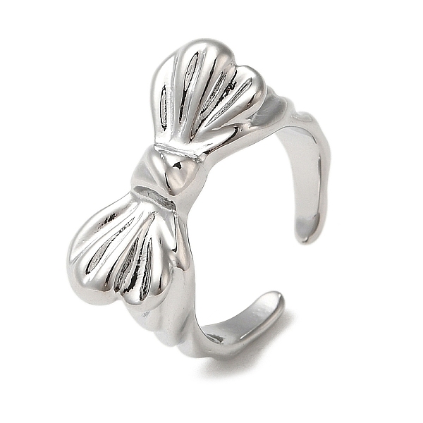 

PandaHall Brass Open Cuff Ring, Bowknot, Real Platinum Plated, US Size 6 1/2(16.9mm) Brass Bowknot